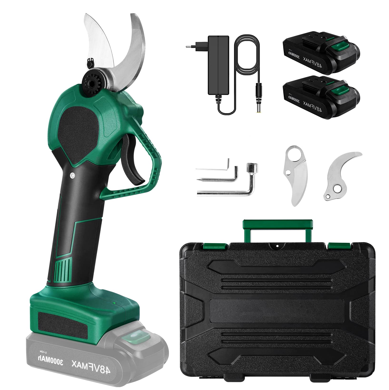 NAIZY Tijeras de podar eléctricas con batería, 2 unidades, batería recargable de 3000 mAh, tijeras de podar para árboles, máx. 40 mm de diámetro de corte, tijeras de corte portátiles para jardines,