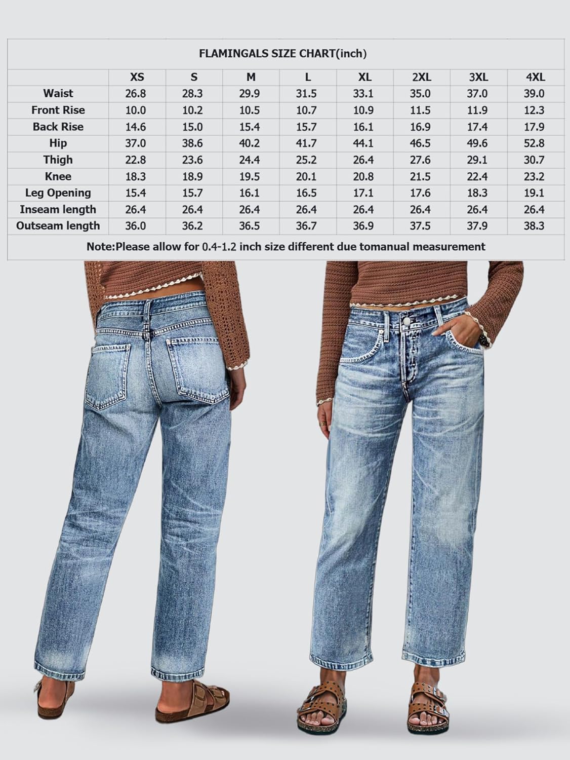 Flamingals Straight Leg Crop Jeans for Women Wash Raw Hem Mid Waist Jeans - Image 4