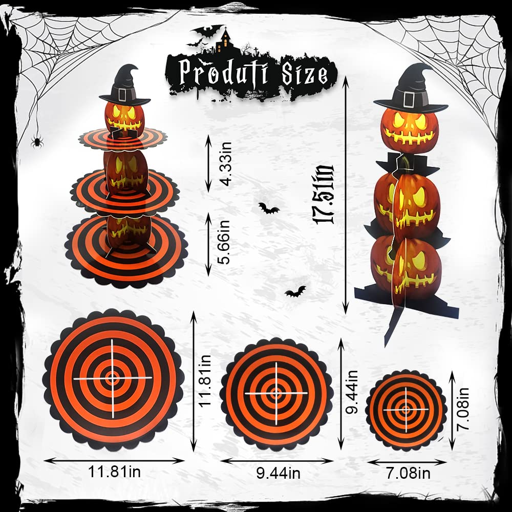 Estivaux 3-Tier Halloween Cupcake Stand for Dessert Table, Halloween Pumpkin Cupcake Tower Halloween Tray Orange Cardboard Cake Dessert Stand for 24 Cupcakes Halloween Party Carnival Decorations