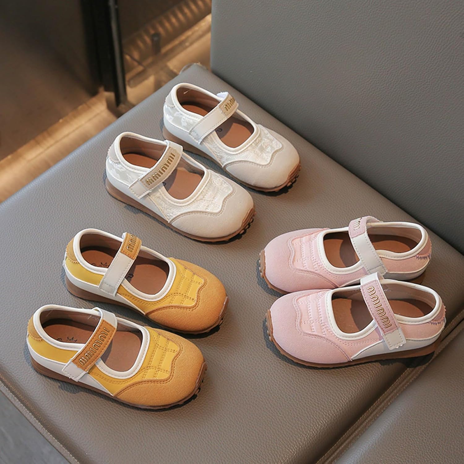 ZSpzx Girls Leather Flats Round Toe Low Heel Solid Color Dressy Shoe Ankle Strap Slip on Retro Waterproof Non Slip Party Festival Princess Comfortable Walking Shoes for Toddler Little Kid Big Kid
