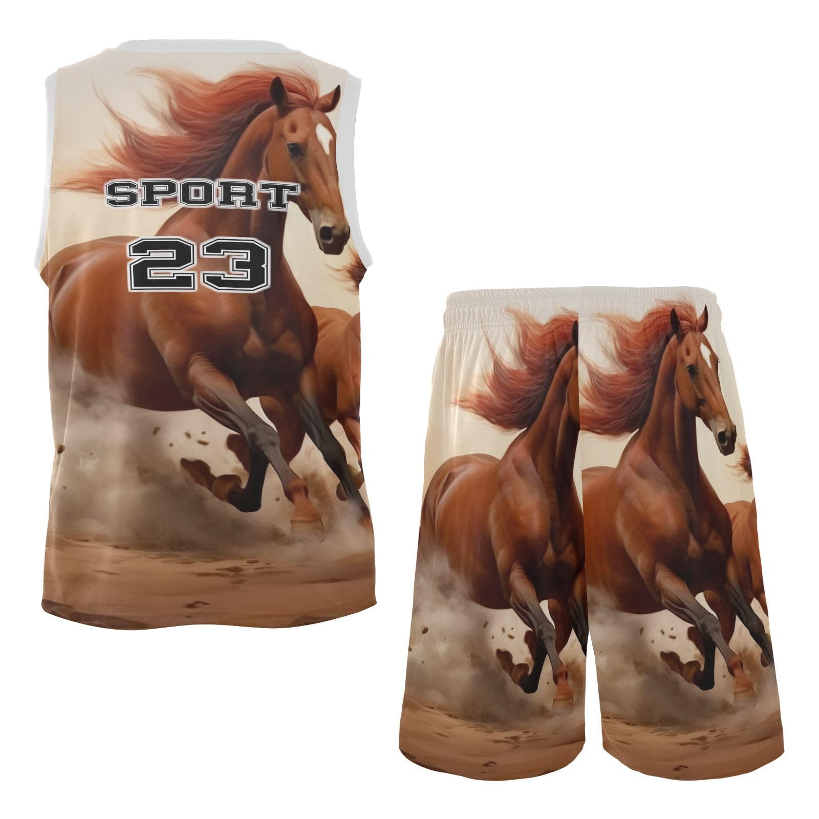 FLildon Running Horse Boys Basketball Jersey Set Tank Top Shorts Tracksuit Sport Training Suit for Kids, S