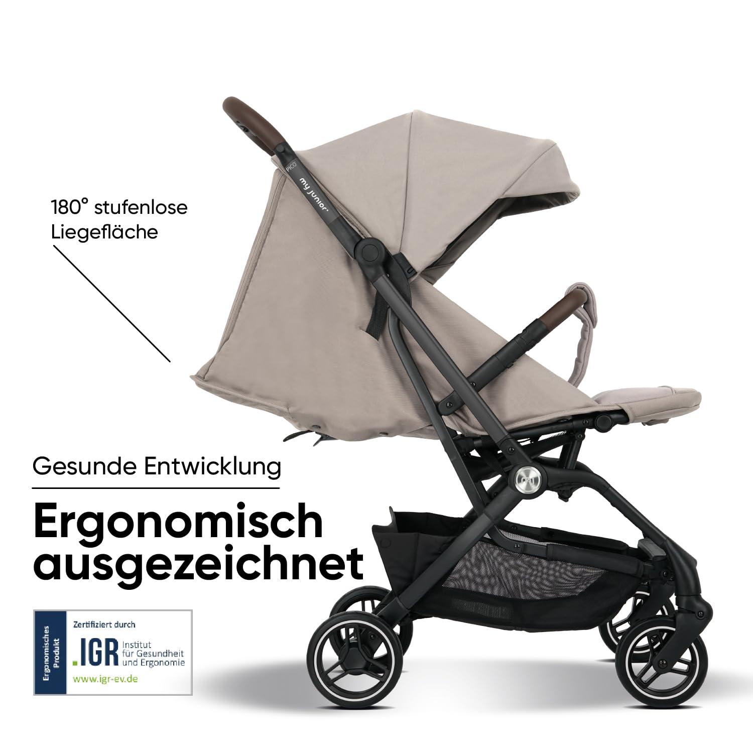 my junior Buggy PICO³ bis 22kg Einhand AutoFold-Klappmechanismus Ergonomische Liegeposition UV50+ Sonnenverdeck Handgepäckmaß