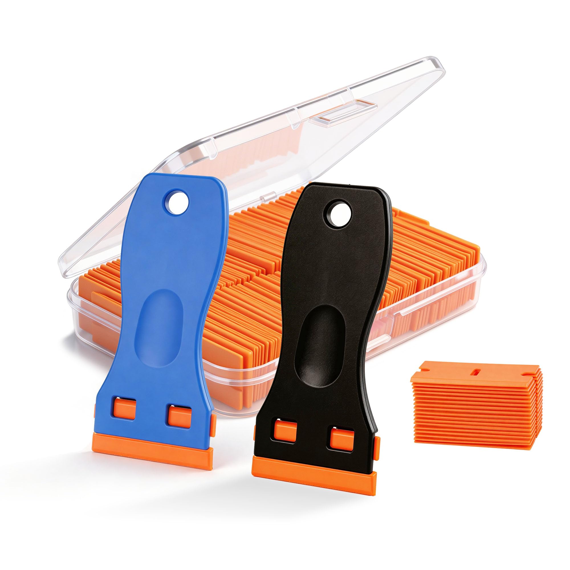 2 Pcs Razor Blade Scraper Tool with 100 Pcs Blades, Plastic Window Glass Scraper, Adhesive Remover for Stickers, Decals, Labels, Glass,car or Windows Non Scratch Cleaning Tool