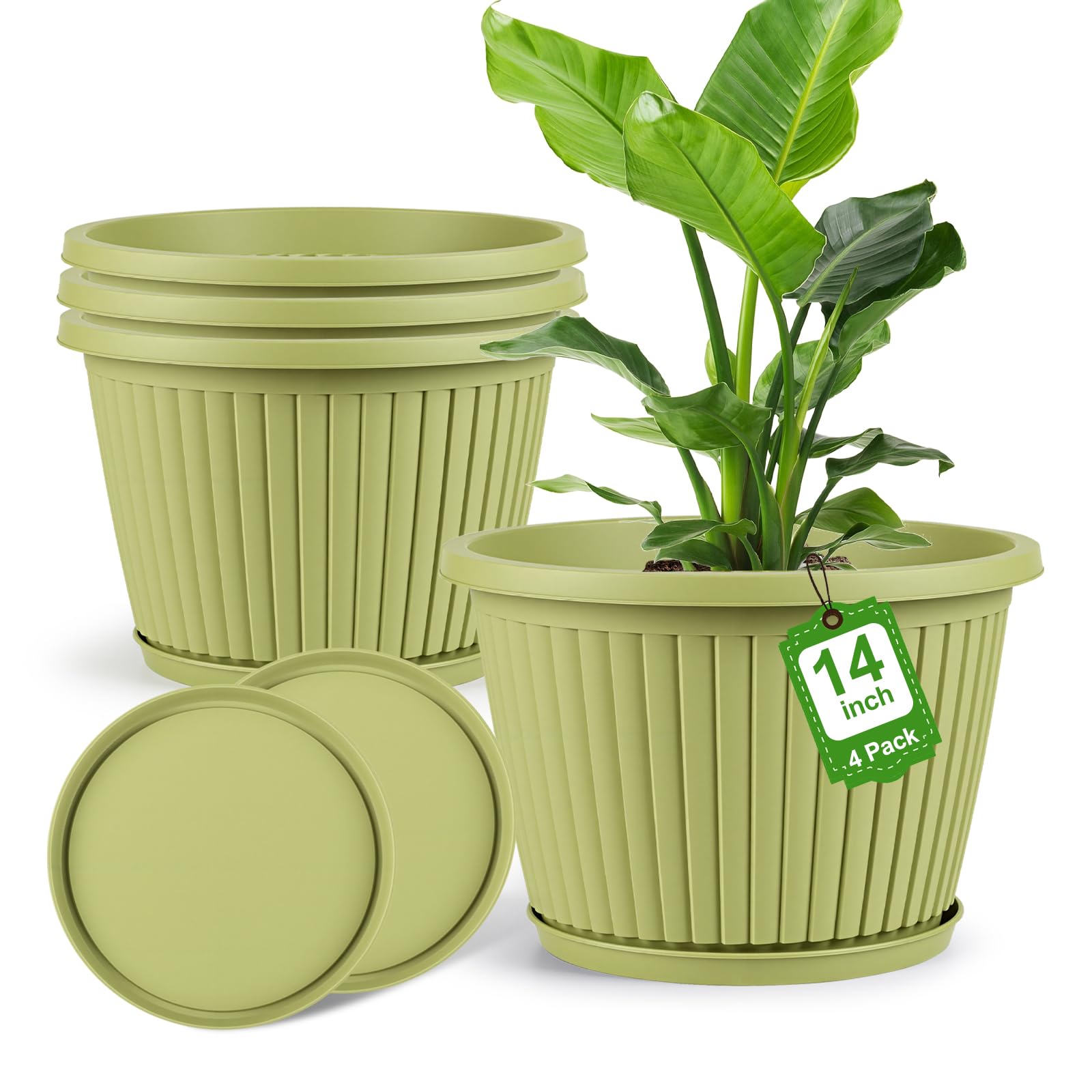 Avocado Green 4-Pack 14-Inch Planters