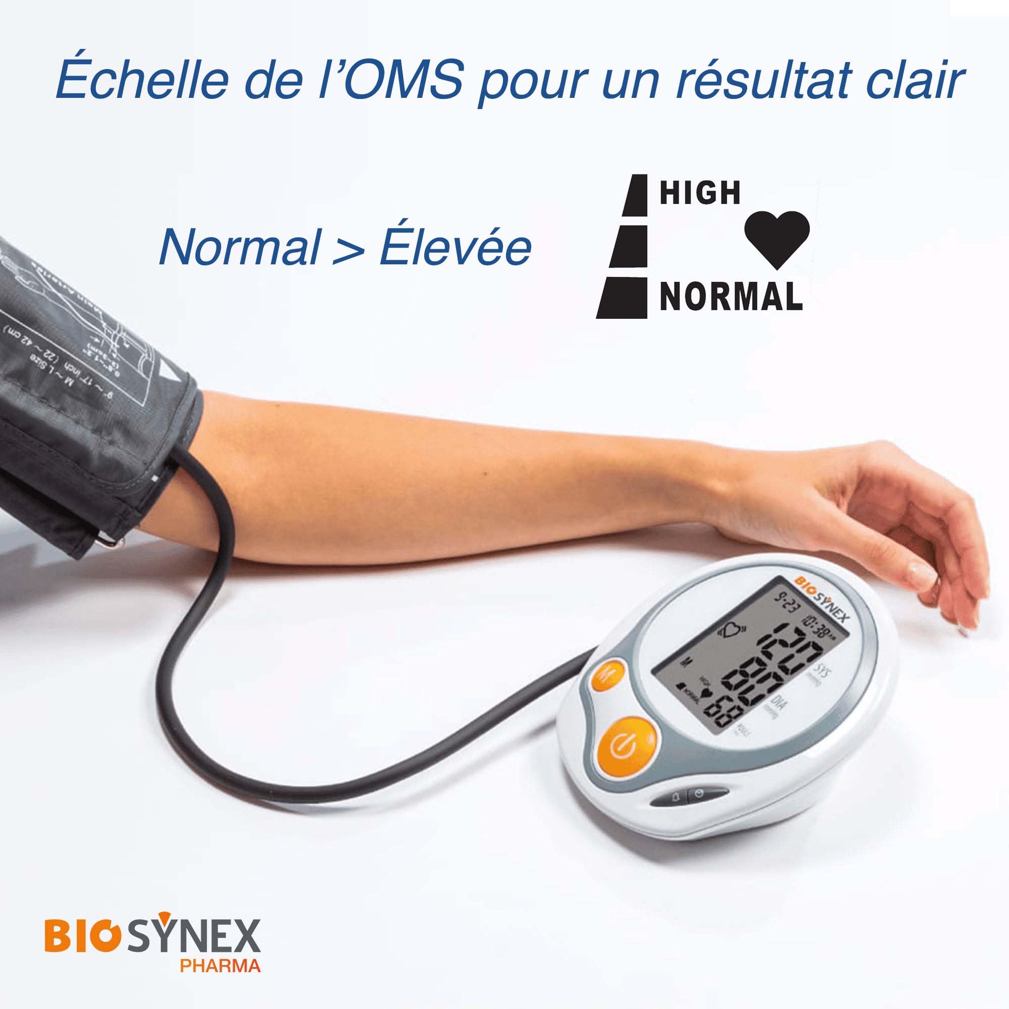 BIOSYNEX - Elektroniczny mankiet ciśnienia krwi - pomiar ciśnienia krwi i tętna - wykrywanie arytmii - nadciśnienie - zatwierdzony klinicznie (opaska na ramię)