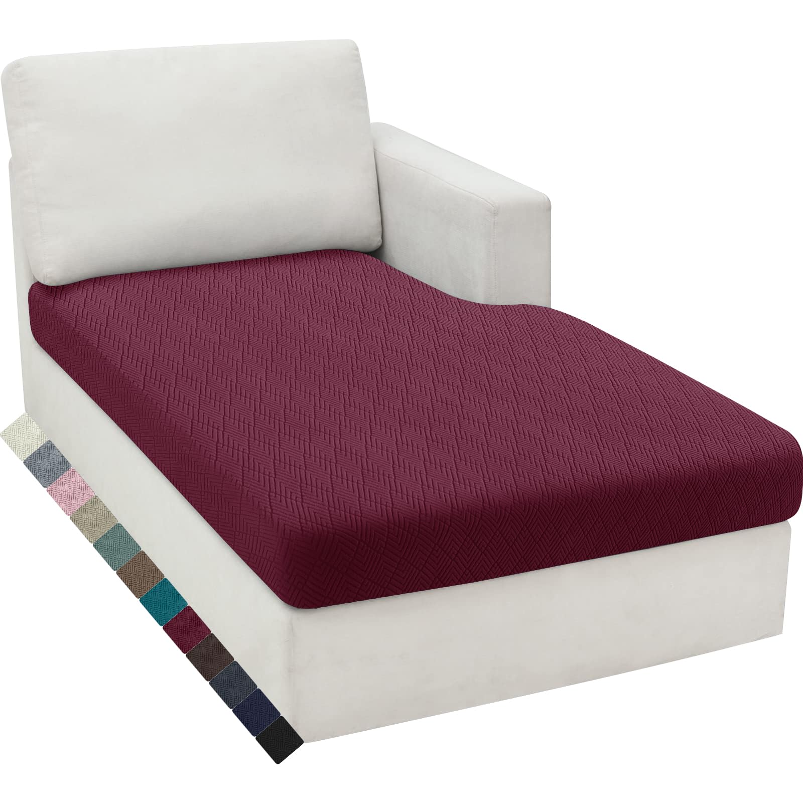 MAXIJIN Elastic Chaise Covers, Universal Sofa Seat Covers, Couch Seat Slipcover Protector Replacement for Individual Cushion with Elastic Bottom (Wine Red, Chaiselounge)
