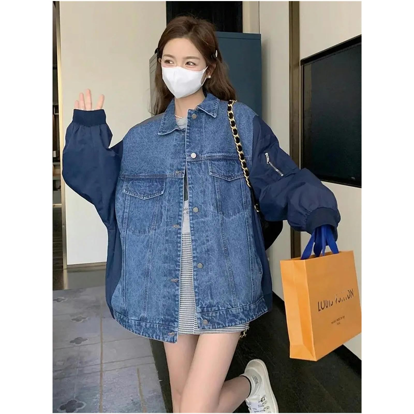 Giacca Uomo Giacca Patchwork in Denim per Giacche per Abbigliamento da Donna Autunno Primaverile Femminile per Donna Giacca di Jeans da Donna