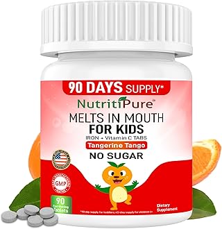 Kids Chewable Iron Supplement, Ferronyl® Carbonyl Iron 9 mg, Vitamin C 30 mg, Tangerine Tango Orange Flavor, 90 Count