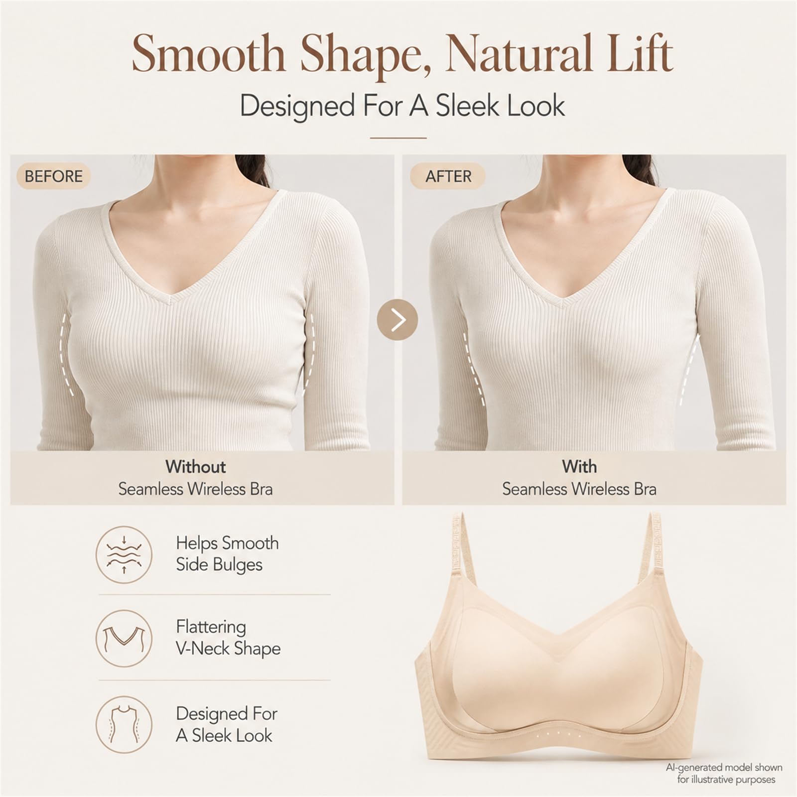 Reggiseno da donna senza ferretto senza cuciture invisibile t-shirt