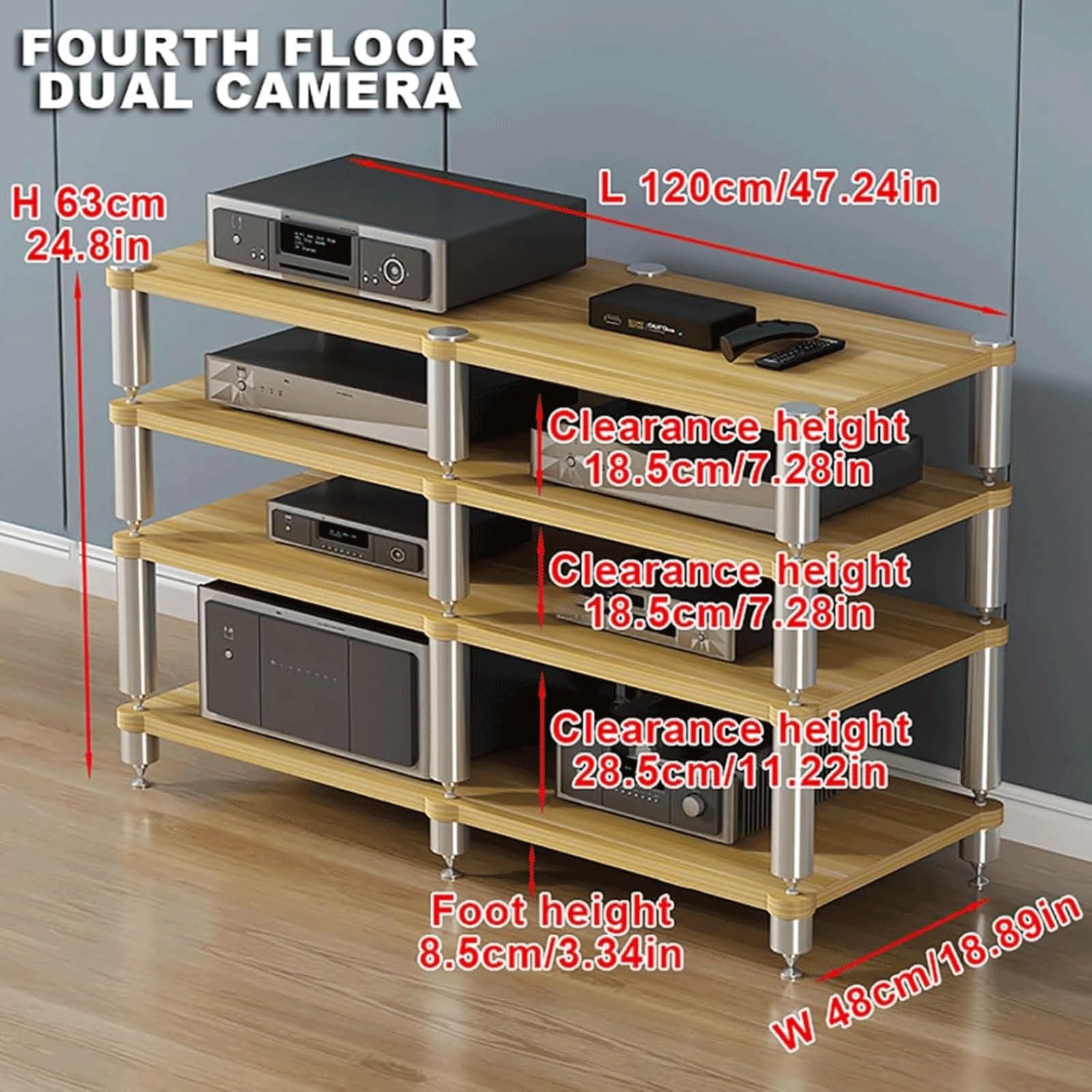 Stojaki stereo, nowoczesna wieża audio, stojak na media AV, drewniane półki piętrowe, 2-, 3- i 4-poziomowa półka audio, stojak na odtwarzacz multimedialny AV(Weiß,4 Tier)
