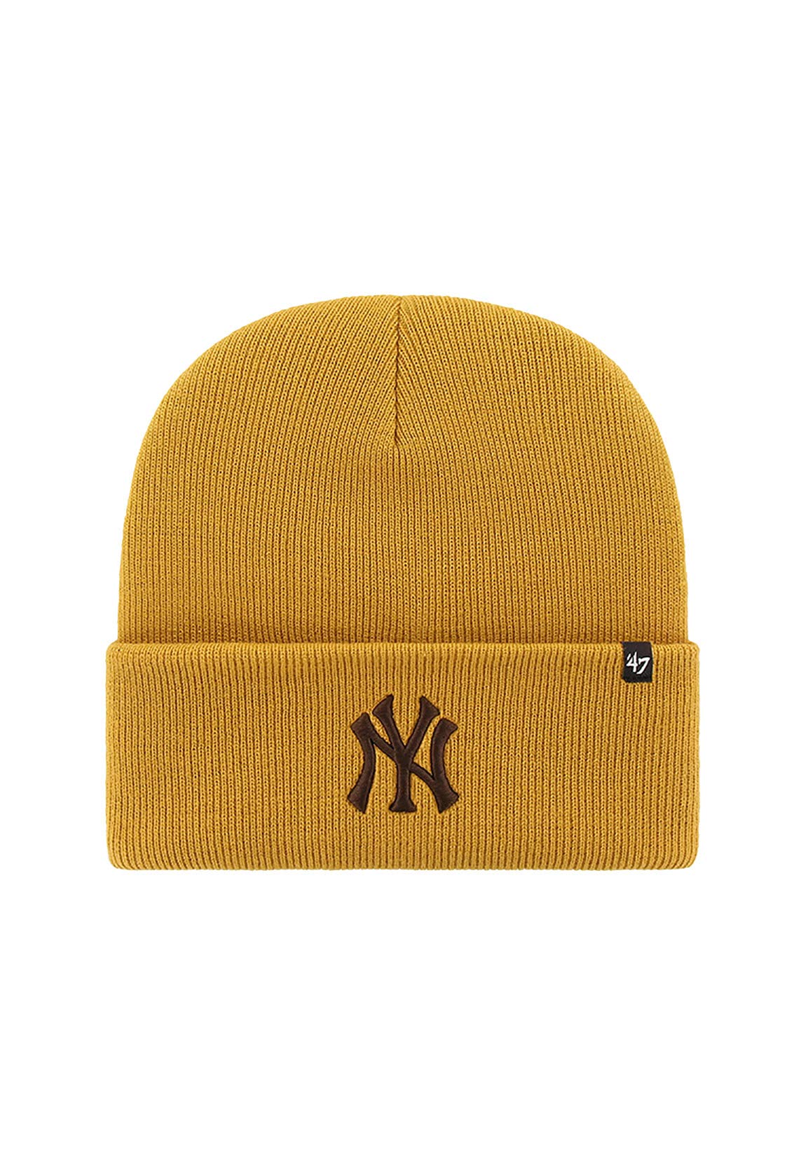 47 New York Yankees Beanie Mens Womens Cuffed Knit Winter Hat, Stretch Fit, Wheat Yellow/Brown Logo, One Size
