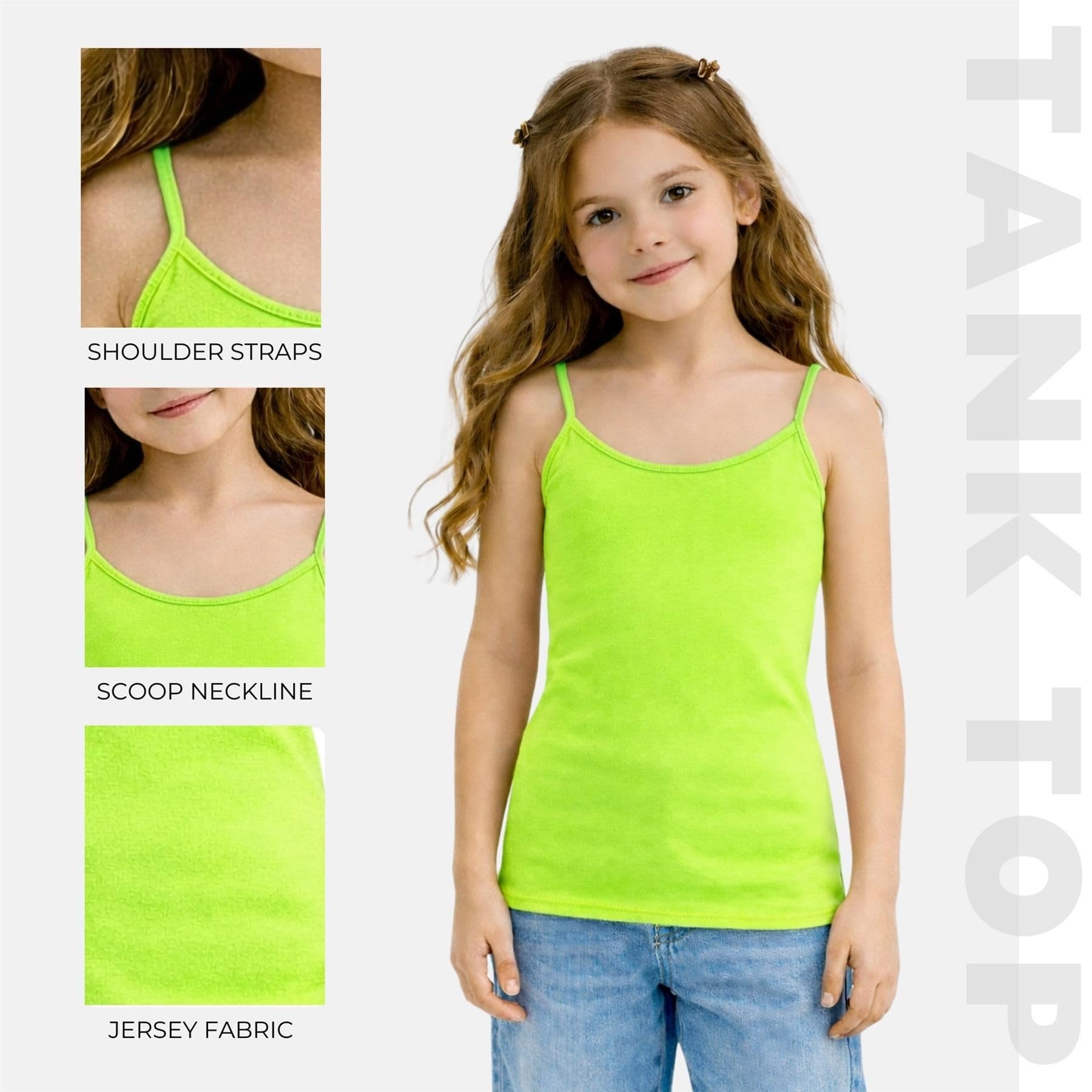 janisramone® Paquete de 4 camisetas sin mangas con tirantes delgados para niñas, chalecos de verano sin mangas, capa base ligera, camisetas de verano para niños, camisola lisa con tirantes delgados