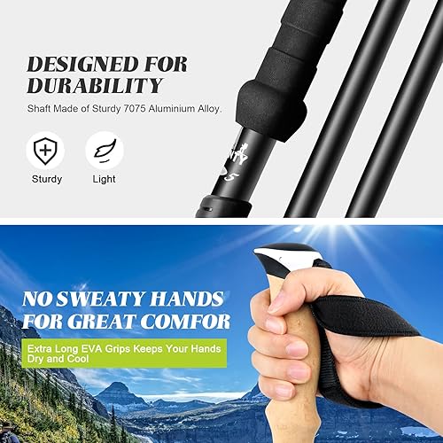 Miniatura 2 de Odoland Tacos de hielo de tracción con bastones de senderismo y polainas de piernas crampones de acero inoxidable para zapatos de nieve y botas