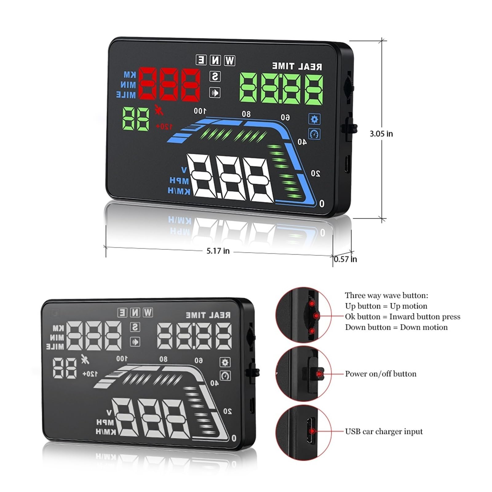Q7 Auto Car HUD GPS Head Up Display HD 5,5 ''velocímetros Exceso De Velocidad Advertencia Multicolor Tablero Parabrisas Proyector Seguro FáCil De Usar