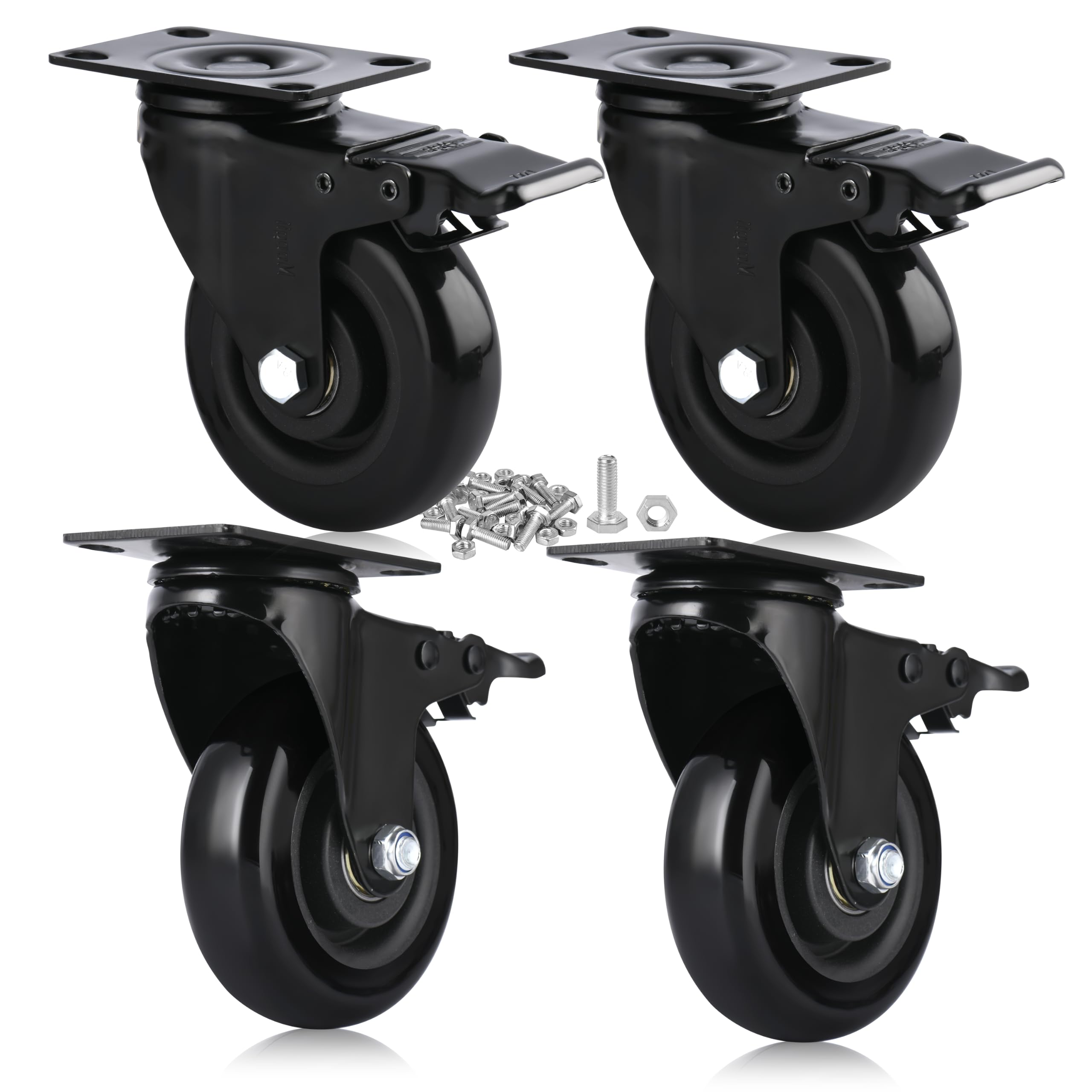Ruedas Giratorias de Poliuretano Negro con Frenos para Maletas (Juego de 4)