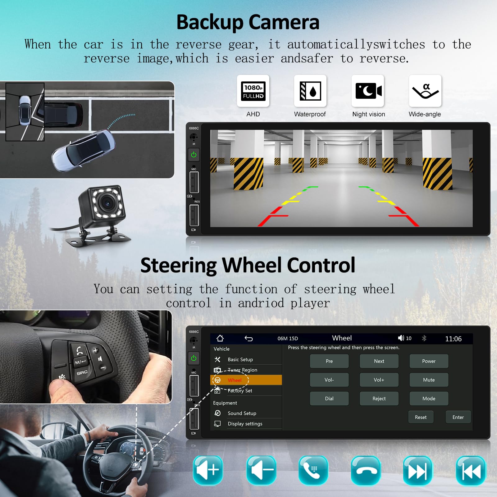 Boscer® Autoradio 1Din Universeel - Android 13 - Apple Carplay Android Auto Draadloos 69 Inch Hd Touchscreen 264gb Gps Navigatiesysteem Usb Usb C Wifi Bluetooth Mp5 Achteruit