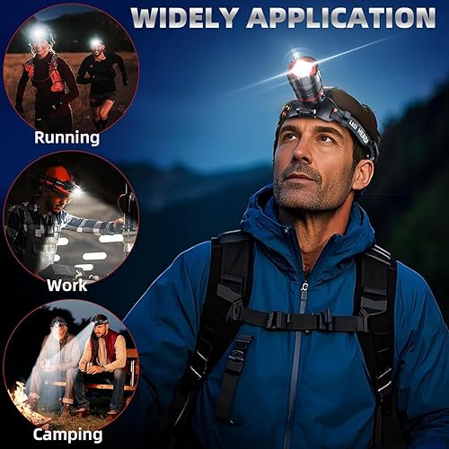 Miniatura 3 de Faro delantero LED recargable de 5000 lúmenes, faro con zoom con 5 modos e impermeable IPX7, luces de cabeza ajustables de 120 para la frente para