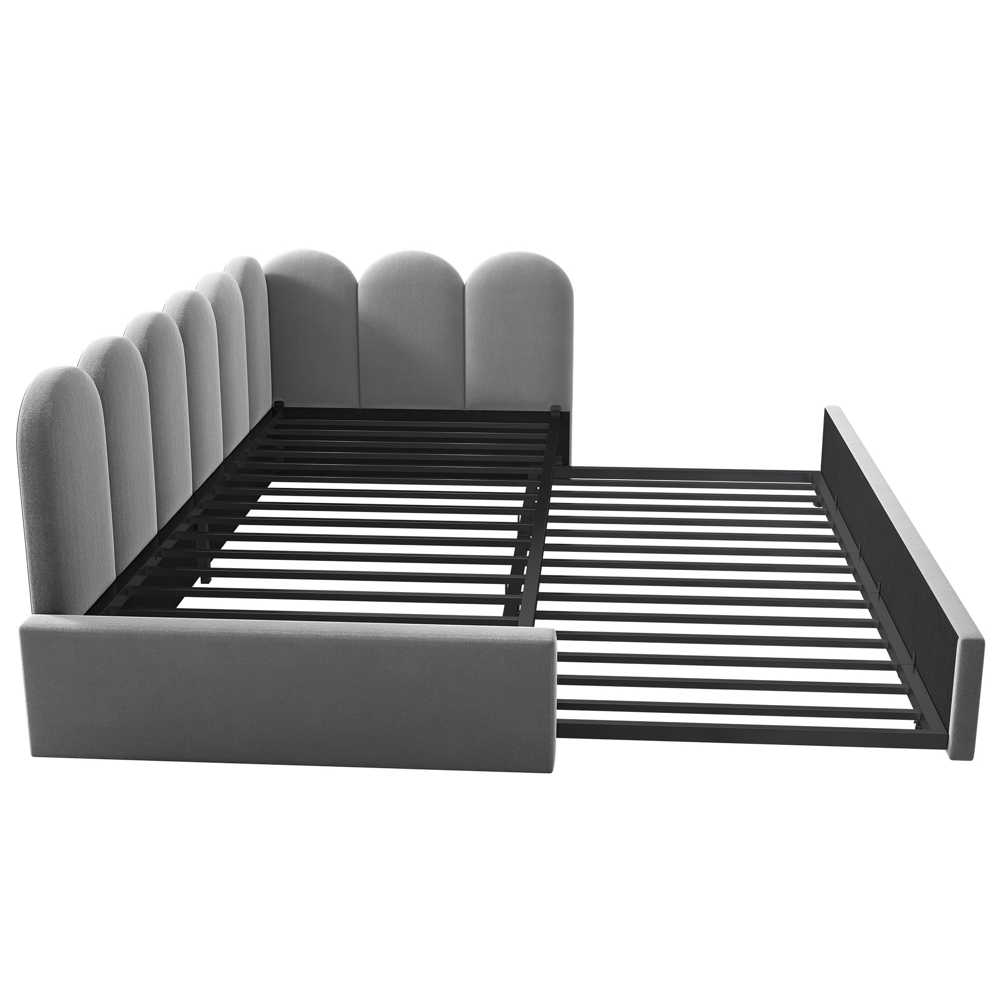 Kebnor Letto imbottito Daybett 90x200cm, divano letto con letto estraibile 90x190cm, letto per bambini con rete a doghe, in velluto (senza materasso) (Grigio)