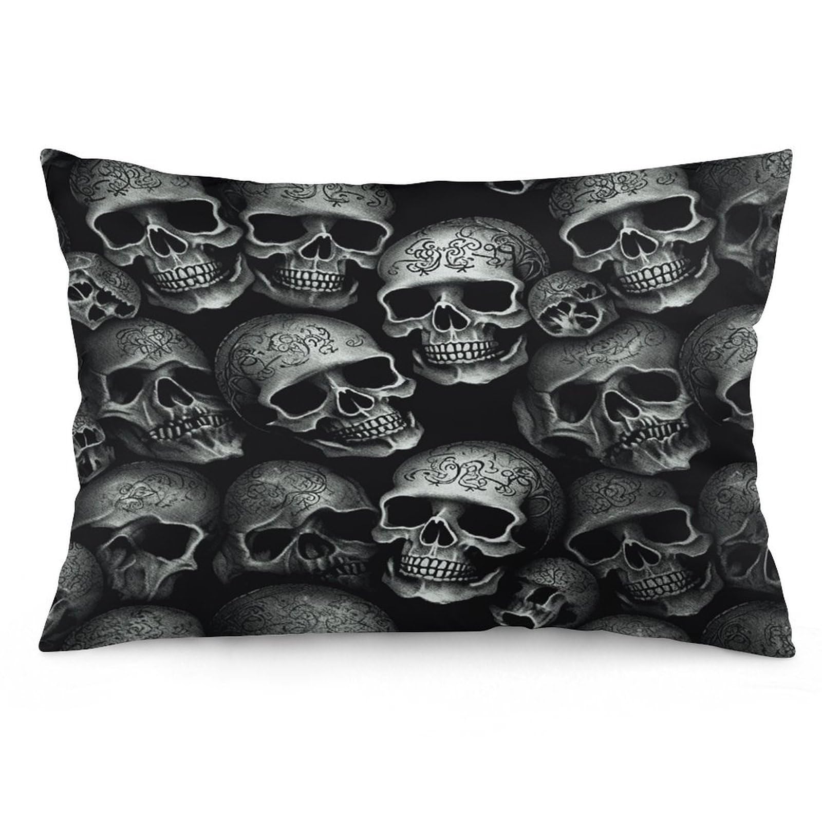 Black Skull Throw Pillow Cover Soft Pillow Case Decorative Lumbar Pillow Cover Cozy Throw Pillowcase Polyester Rectangular Cushion Case Decor for Couch Sofa Bed