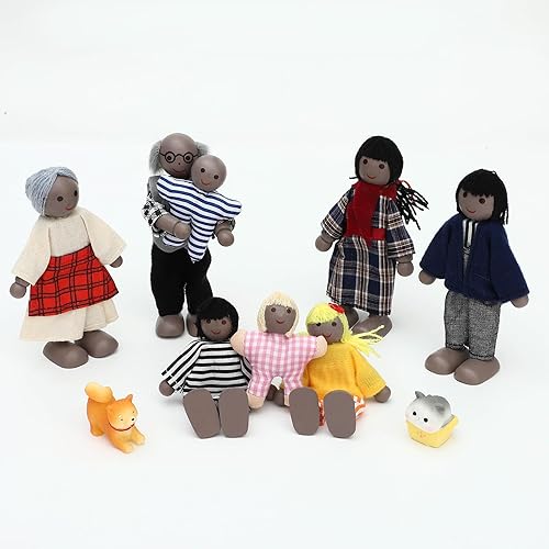 Miniatura 4 de ONEST Juego de 10 piezas de casa de muñecas de madera para la familia, mini figuras de personas, muñecas de casa de muñecas, muñecas de madera,
