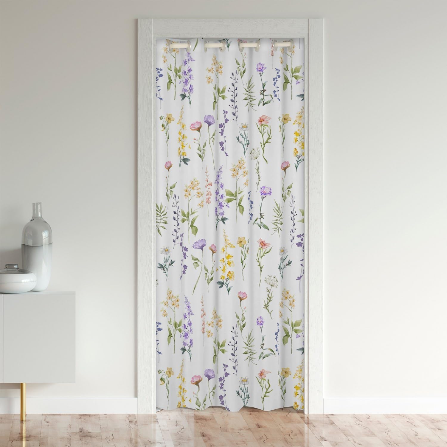Loussiesd Floral Door Curtain for Doorway Privacy 132x203cm Flower Garden Door Curtain for Doorway Privacy Botanical Spring Nature Theme White Closet