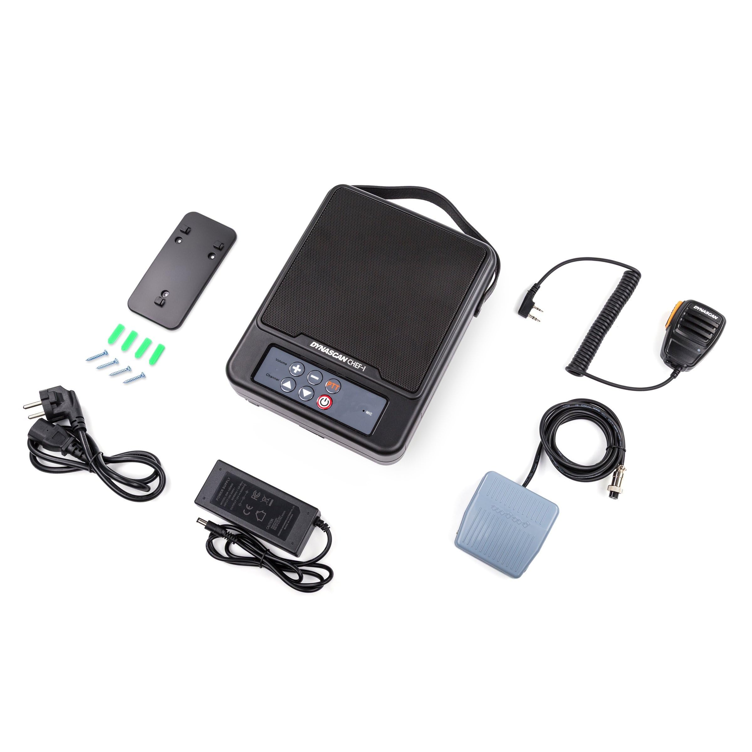Dynascan Chef-1 - Walkie-Talkie Profesional para Hostelería y Cocina | Manos Libres con Pedal de Pie PTT, Sin Licencia (PMR-446), 16 Canales