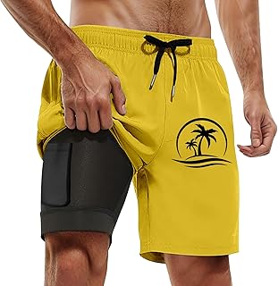 Pantalones cortos de deporte para hombre con forro de compresión, entrepierna interior, bañador con bolsillos, pantalones cortos para hombre con slip interior