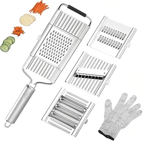 Rallador de queso de mano: 4 en 1 Ralladores profesionales de queso de acero inoxidable para rallador/pelador/rebanador de cocina - Cortador de