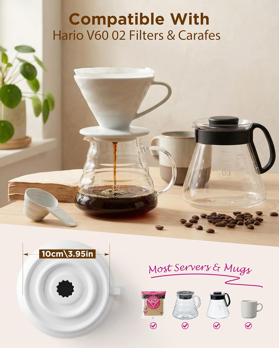 HARIO V60 Coffee Pour Over Kit - Includes 02 Ceramic Dripper, Glass Range Server, and 100ct Filters view 2