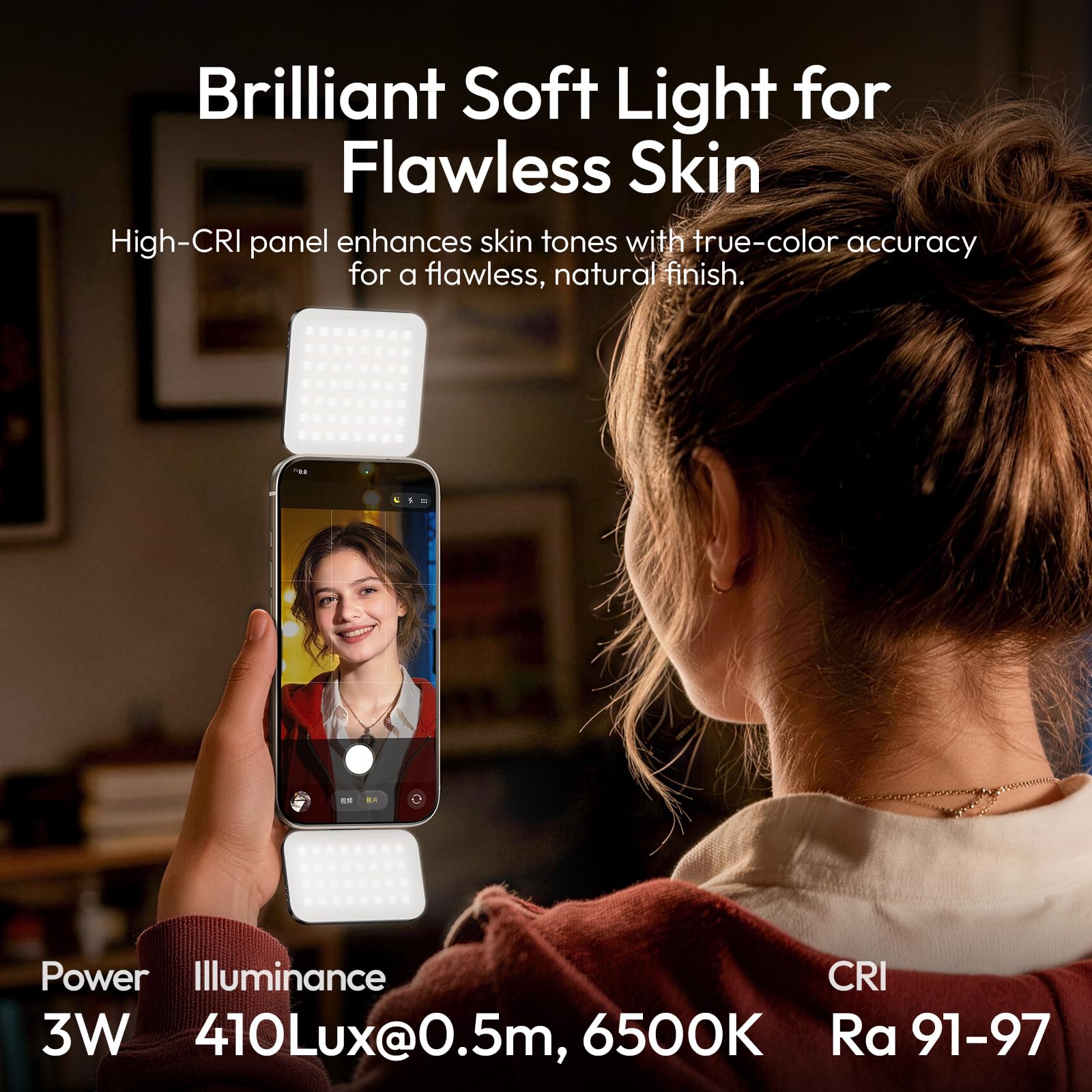 ULANZI GL01 Luz de Relleno Magnética 2026, Luz LED Magnética para Selfie para Móvil con Dos Paneles LED Cuadrados, Temperatura de Color 2500-6500 K, Compatible con iPhone 17, 16, 15 y Samsung