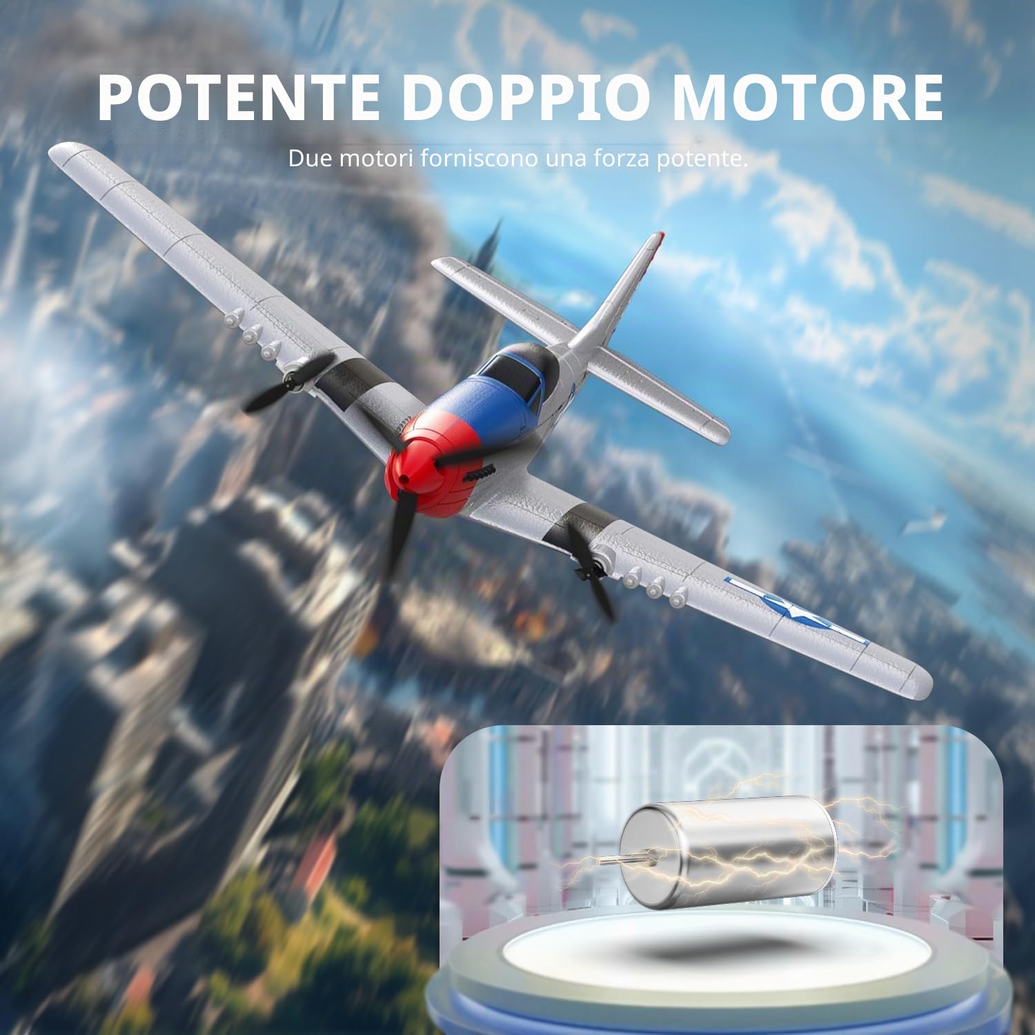 volantexrc P51D Mustang 3 Canali AereoRadiocomandato RTF con 2 Batterie 3CH RC Plane RTF RC Giocattolo aliante per Principianti, Bambini, Adulti