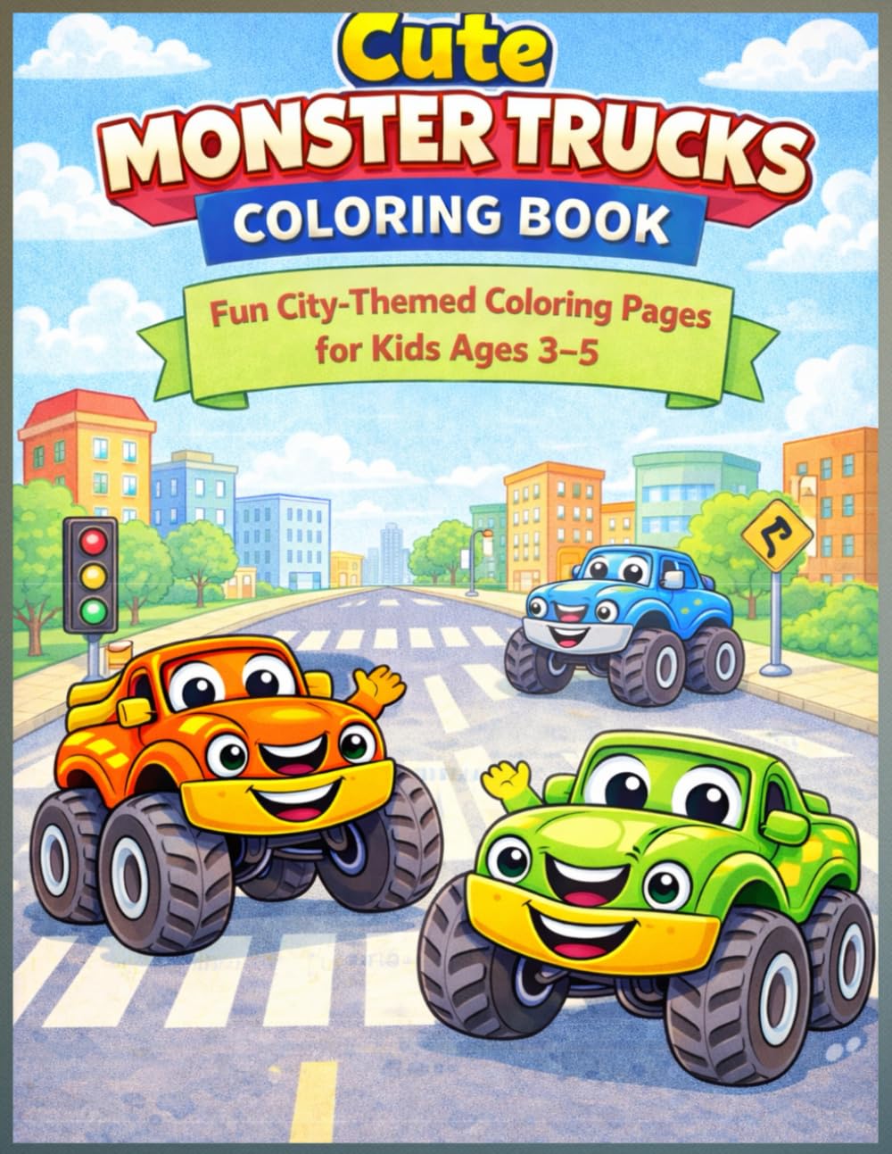 Cute Monster Trucks Coloring Book: Fun Themed Coloring Pages for Kids Ages 3–5