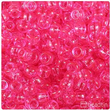 BeadTin Medium Pink Transparent 9mm Barrel Pony Beads 500pcs