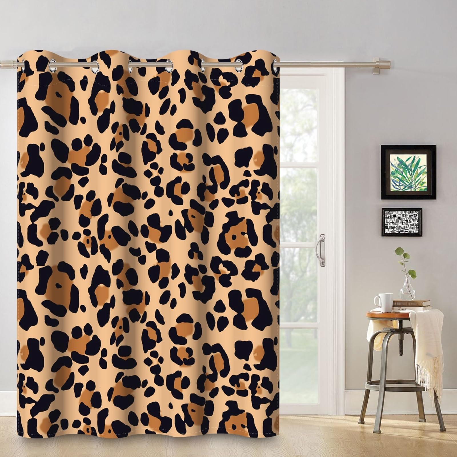 132x214cm Géométrie Rideau à œillets Motif léopard Marron Abstrait Faune Animal Ferme Isolants Séparateurs de pièces Occultants Rideaux pour fenêtres Chambre Salon,1 Panneau Simple