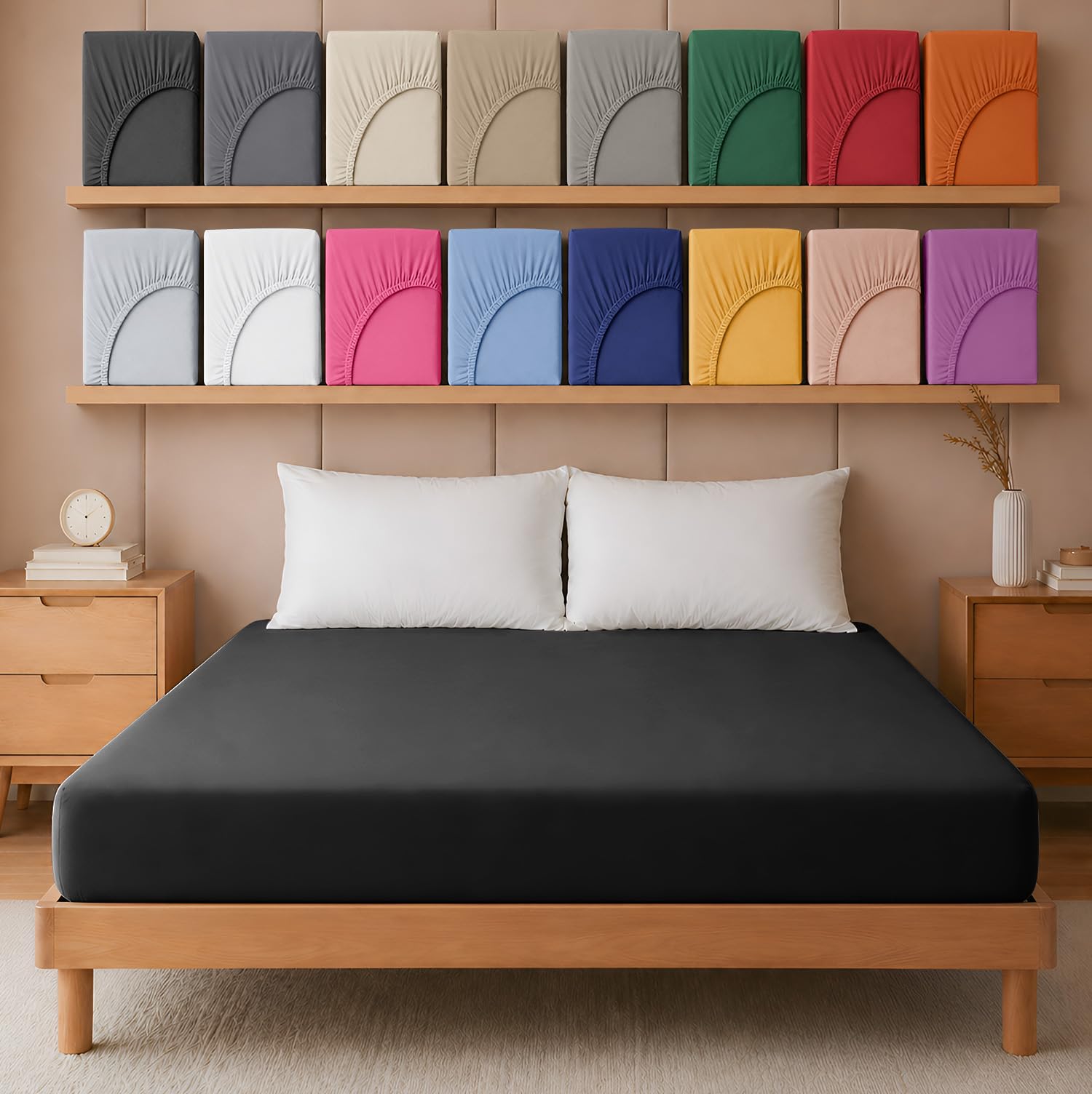 Hafaa Single Fitted Sheet – Easy Care 25 cm Deep Brushed Microfibre Elastic Black Fitted Bed Sheets- Shrinkage and Fade Resistant (91 x 191 cm)