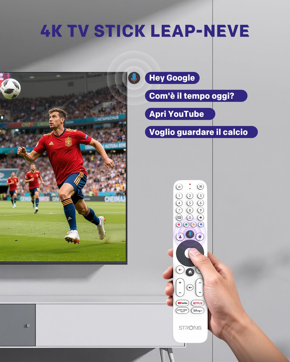 STRONG LEAP-NEVE Streaming Stick 4K UHD con Porta Ethernet, Dolby Vision & Dolby Audio, 2GB RAM + 8GB Memoria, Wi-Fi 6, Android 12, HDMI 2.1