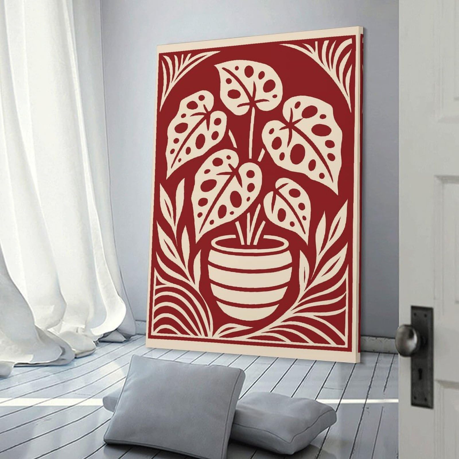 Junmoney Monstera Plant in Pot Illustration Canvas Art Print, 24x36inch(60x90cm), for Small Homes, Bedrooms Or Open Spaces, Wall Decor with Flexible Room Appeal