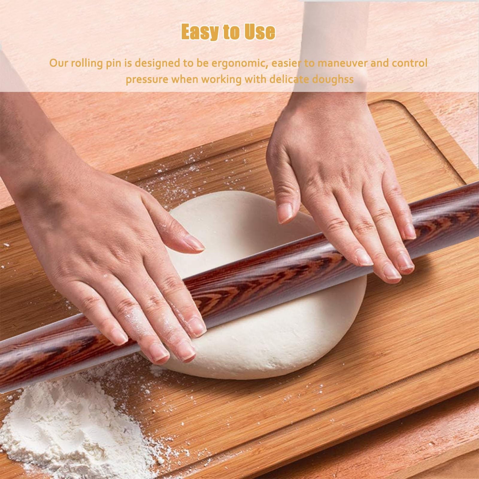 Rodillo de amasar cocina Rodillo Para Masa Antiadherente, Rodillo Recto De 50 65 Cm Para Pasta De Fideos Masa De Hojaldre, Rodillos De Madera Maciza Para Wonton Bao Bun Pan Tortilla Pizza(L 65cm/25.6i