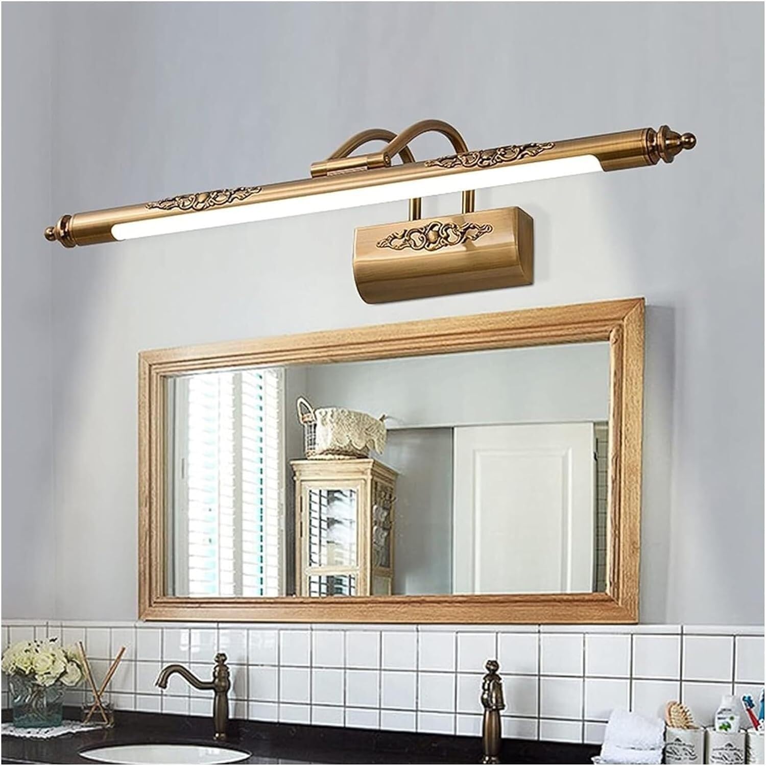 ASerZenith Mirror Front Lights European Style Household Long Strip Bathroom Led Cabinet Lamp Bedside,56Cm