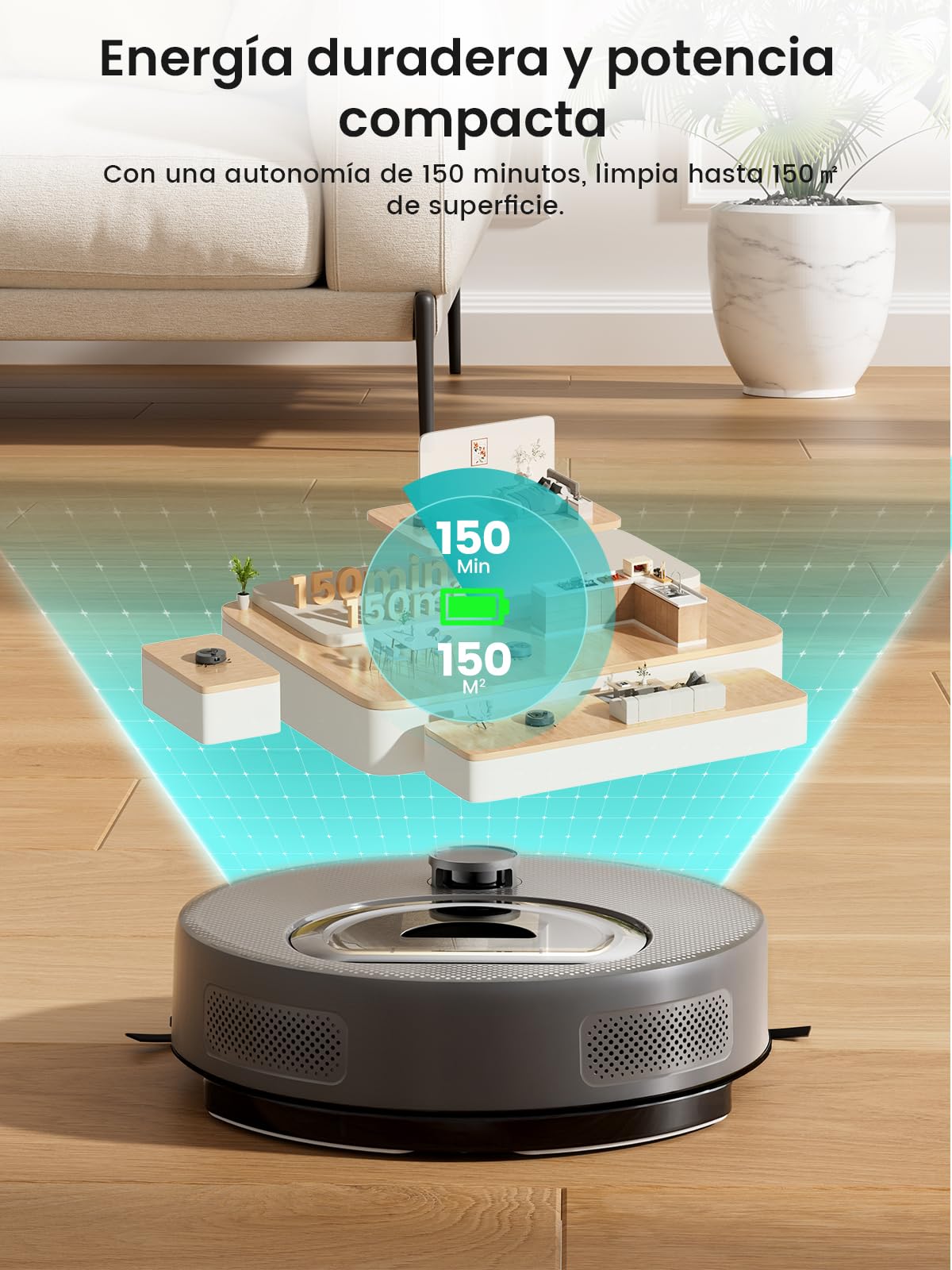 Lefant M330 Plus Robot Aspirador y Fregasuelos 3 en 1, 5000 Pa de Potencia, Navegación dToF, 150 min de Autonomía, Anti-enredos para Mascotas, WiFi/App/Alexa, Gris