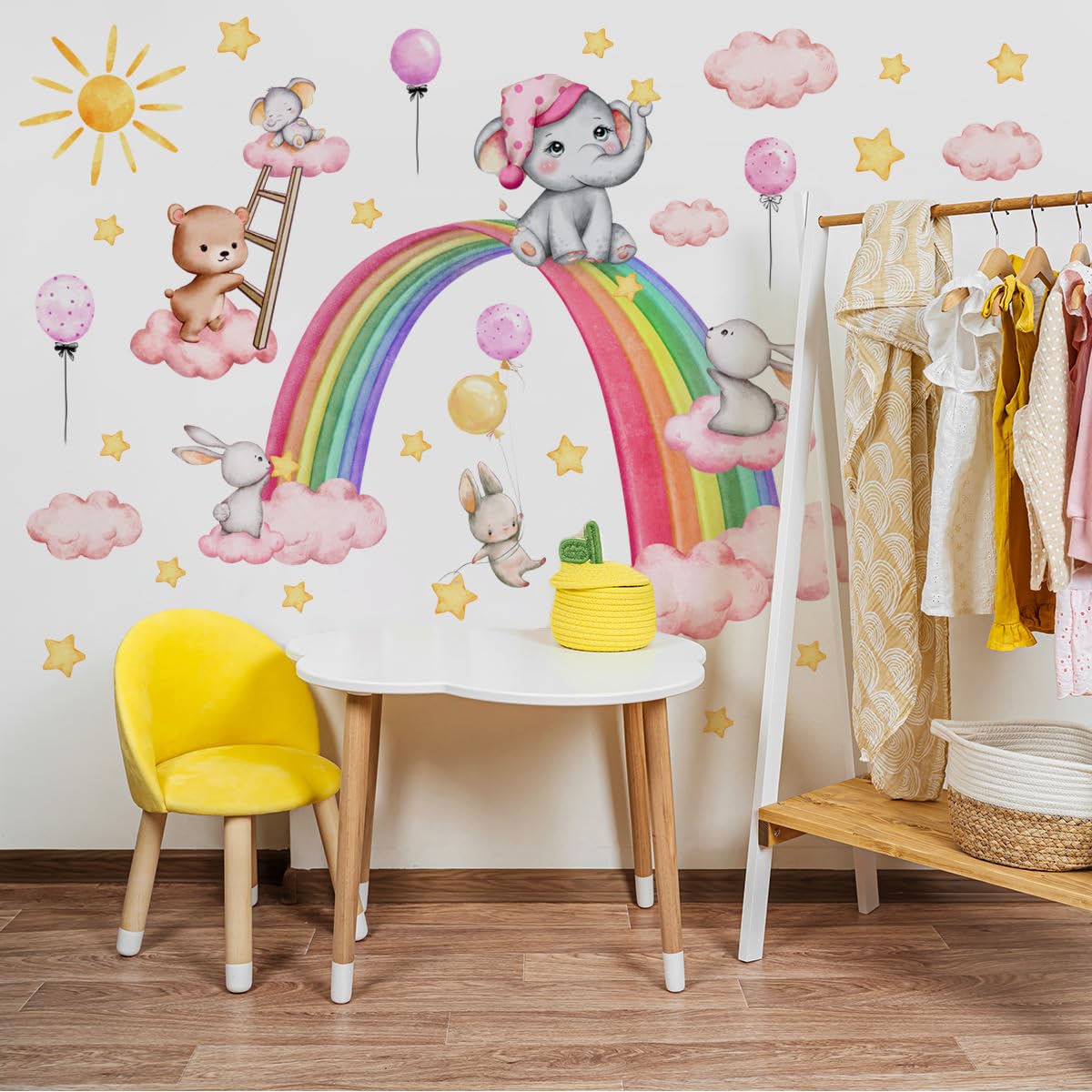 Timelesslong Rainbow Wall Stickers for Girls Nursery Bedroom Living Room Vinyl Colorful Clound Rabbit Cute Wall Decals Removable Wall Murals Peel and Stick Wall Decor Art Wallpaper - Image 2