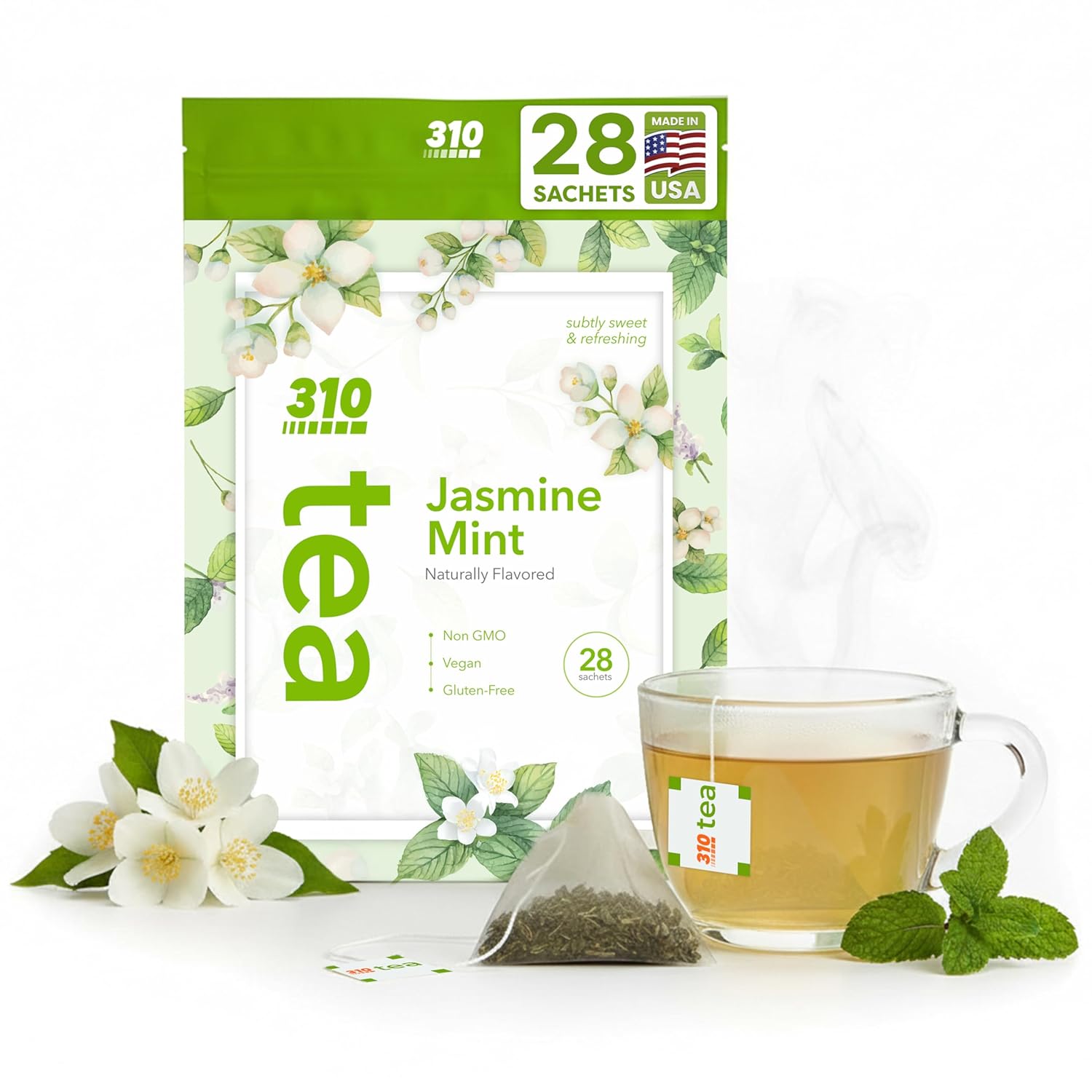 310 Nutrition Peach Flavor Detox Tea – Herbal Tea Sachets for Daily Routine – Green Tea Oolong Blend with Rooibos Yerba Mate – Fruity Herbal Tea Without Sugar, Stevia-Sweetened – Pyramid Tea Bags Peach Flavor – 28 Sachets