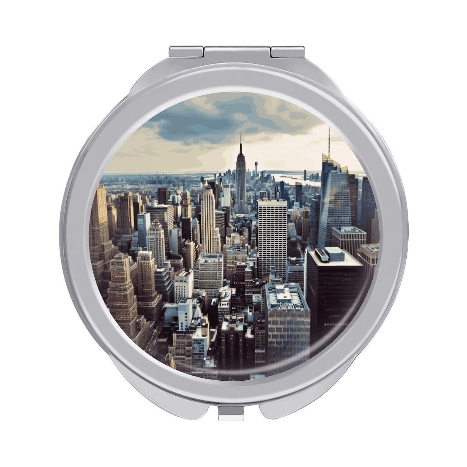 Fekiloot Style New York Fashion City Travel Makeup Mirror Handheld Compact Mirror Portable Pocket Mirror Double-Sided 1X/2X Magnifying For Handbag And Purses