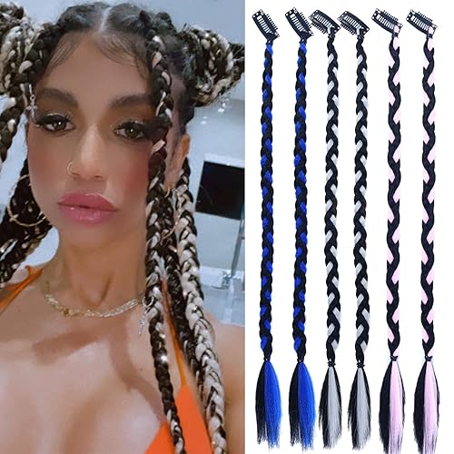 Extensiones de cabello trenzado, 6 unidades, trenzas de bebé, extensiones de cola de caballo largas trenzadas de 18 pulgadas, extensiones de cabello