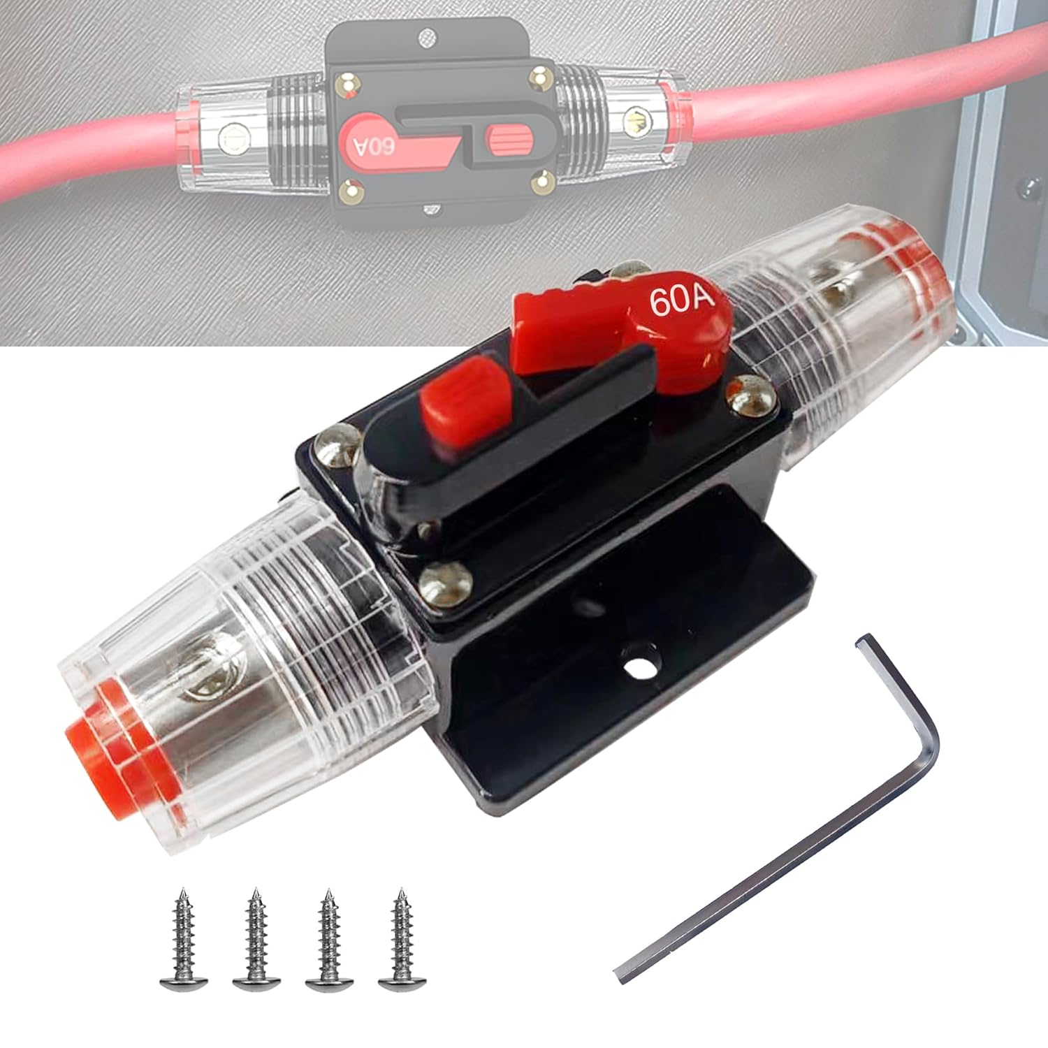 60 amp Circuit Breaker Switch Resettable Fuse Manual Reset for Car Audio Sound Amplifier System Marine Boat Truck RV Home Waterproof Fuse Inline Holder 3-15 AWG 12V-48V DC