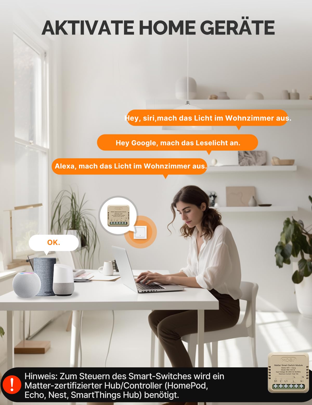 MOES MINI Matter Wlan Smart Relais Schalter,1 Fach Lichtschalter 4 stück