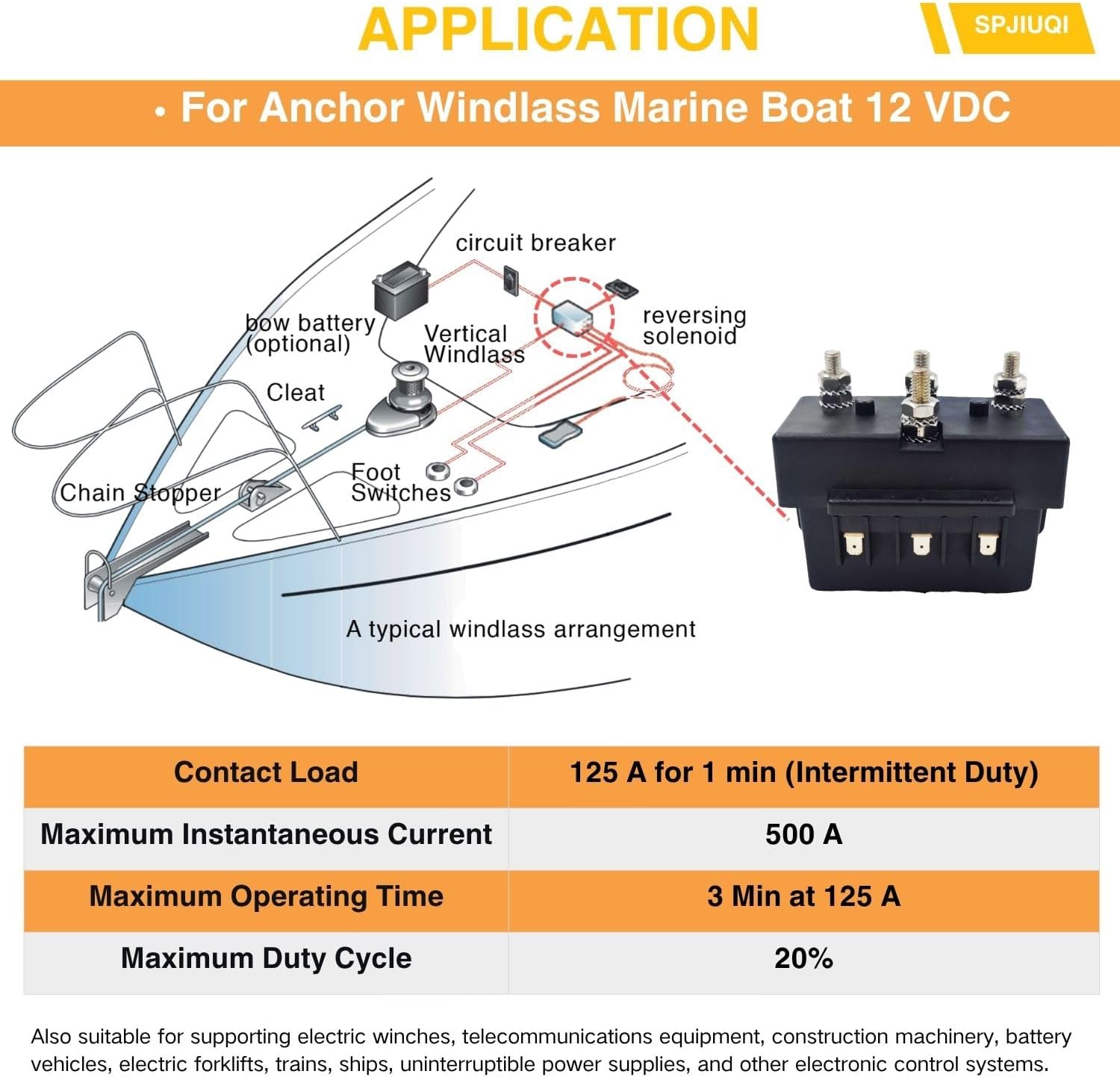 12V 1500W Quadrupole 3-Wire Anchor Windlass Reverse Solenoid Control Box 6000W Max for Marine Boat Electric Winch Forklift Control System