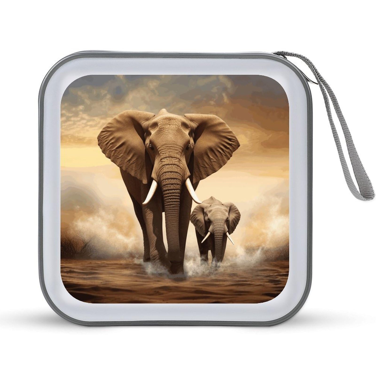 JTREHY Elephant And Baby Elephant CD Case 40 Capacity CD/DVD Case Holder Disc Storage Organizer Wallet Bag Portable Zipper CD Case Holder for Car Home Office Travel