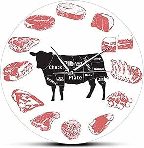 Wall Clock Decorative 12 Inch Beef Chart Wall Clock For Kitchen ...