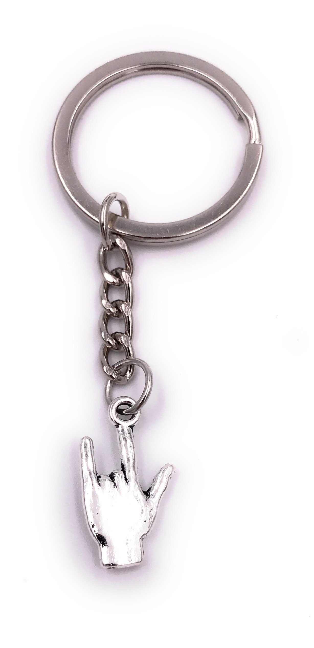 H-Customs Hand Rock Sign Key Chain Pendant Silver Metal